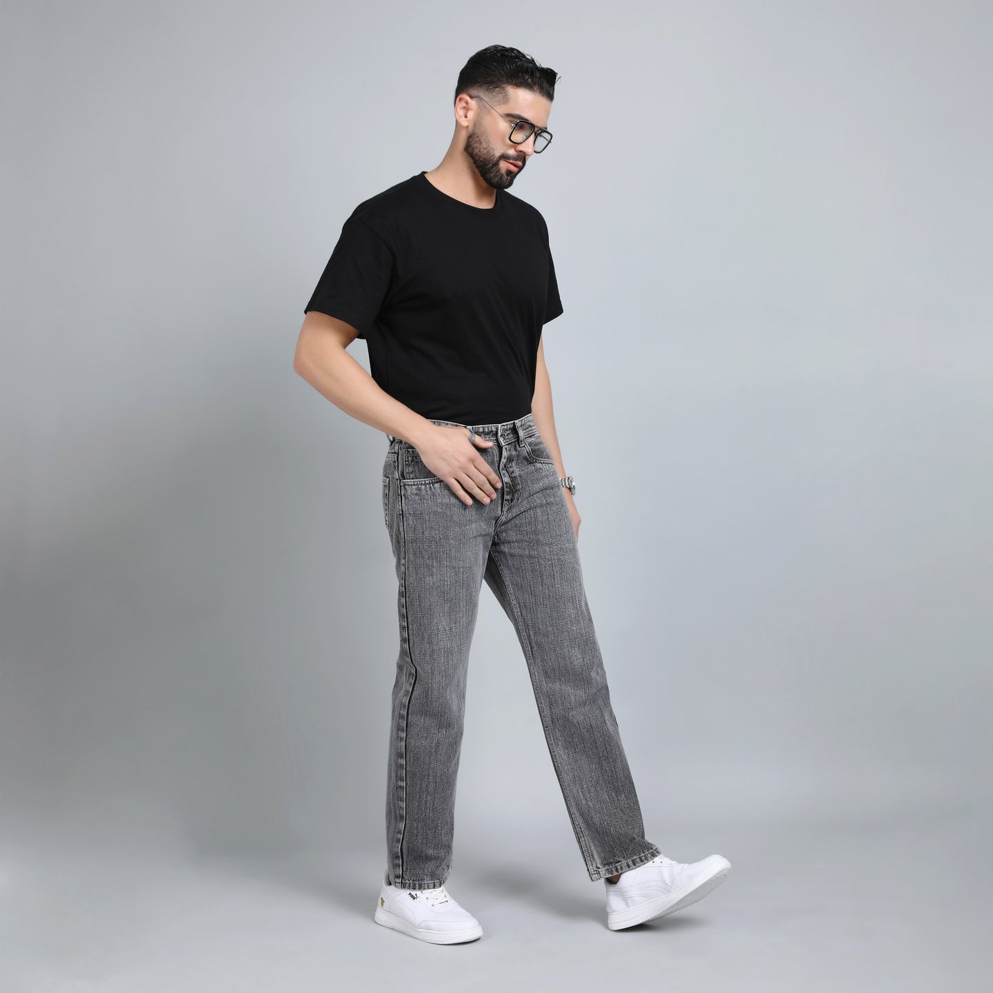 LIGHT GREY BAGGY FIT JEAN TEDDY 4753-2